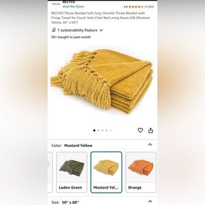Ochre Throw Blanket Soft Chenille with Fringe Tassel 50”x60”